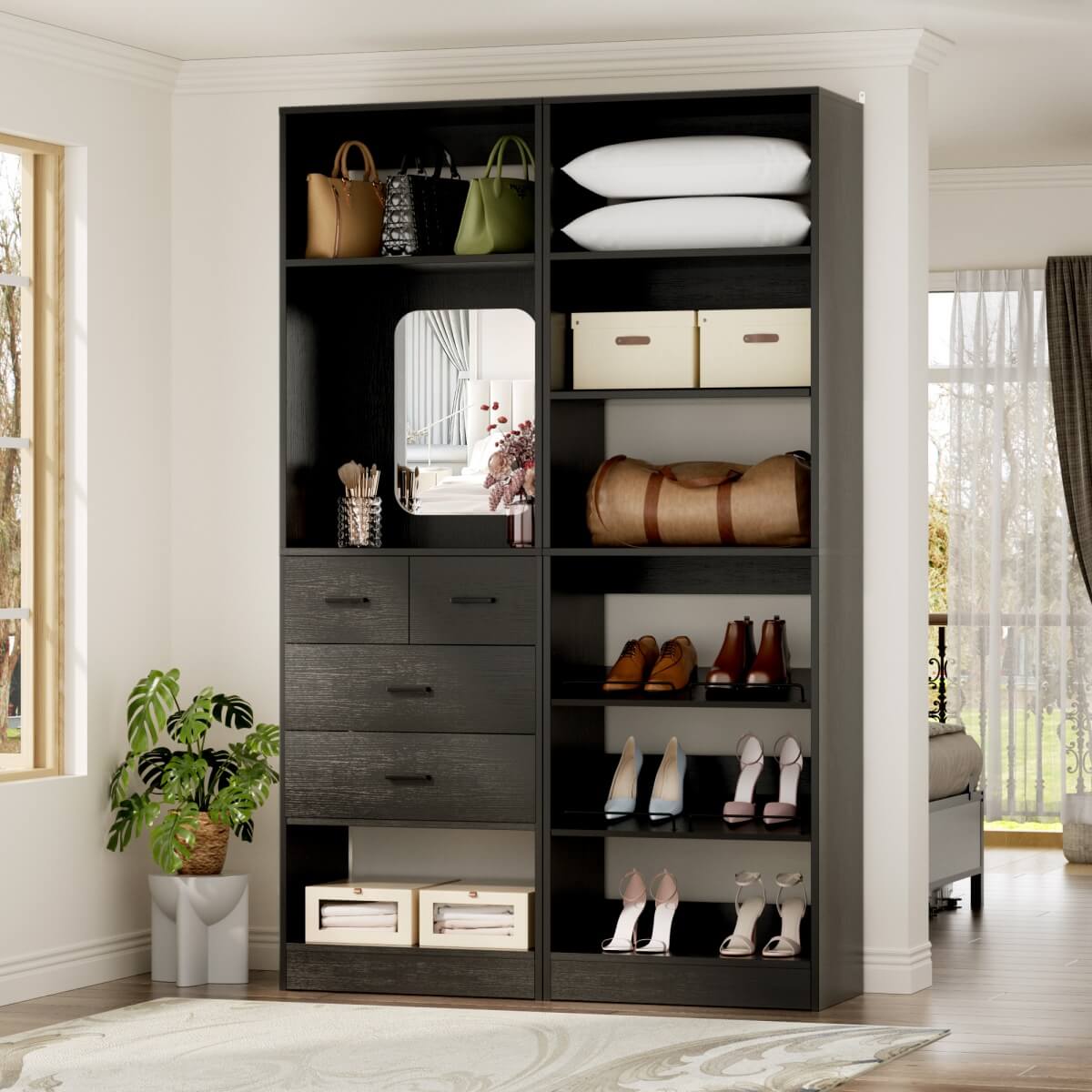 50'' Closet System with 2 Sets, Closet Organizer System with 4 Drawers & Shoe Racks