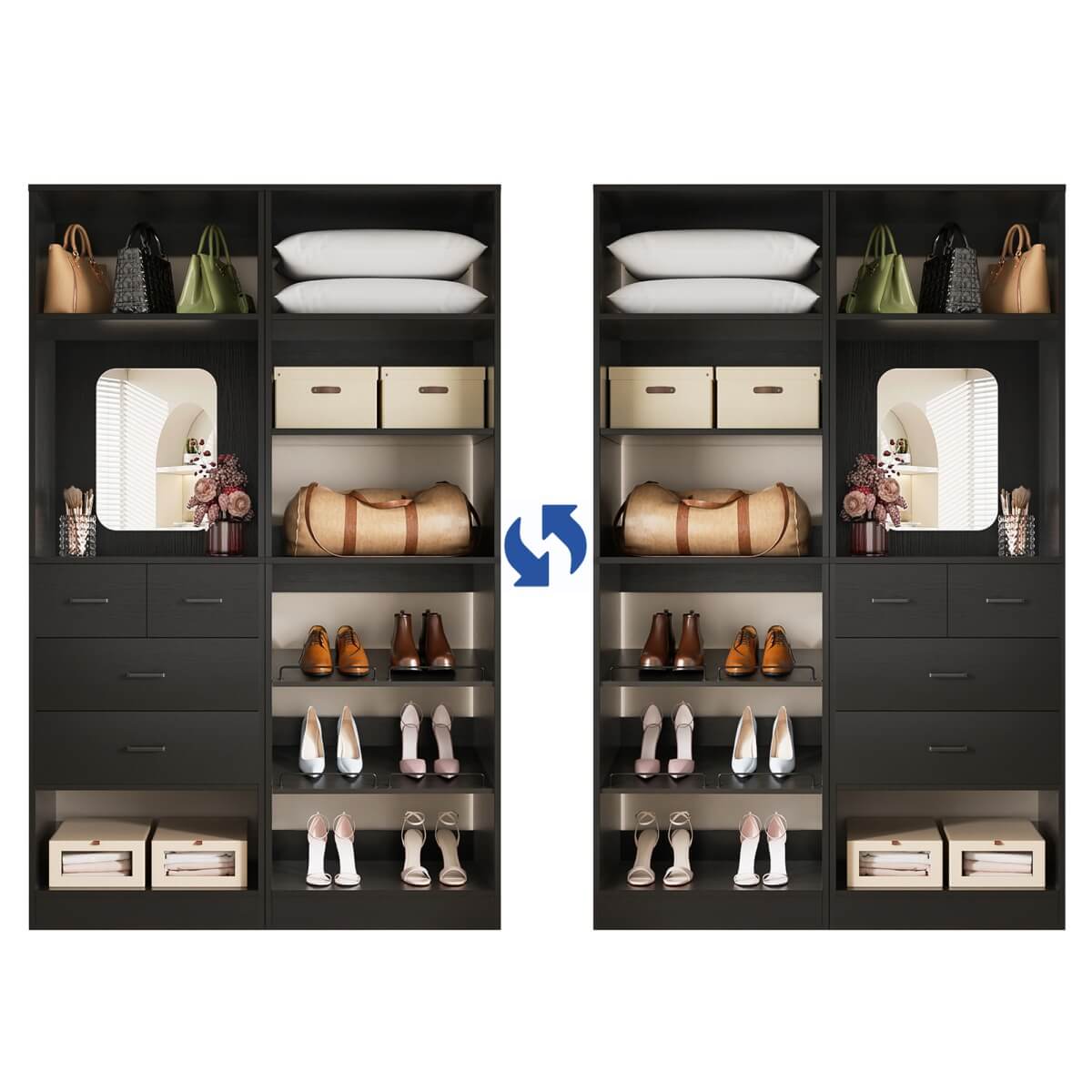 50'' Closet System with 2 Sets, Closet Organizer System with 4 Drawers & Shoe Racks