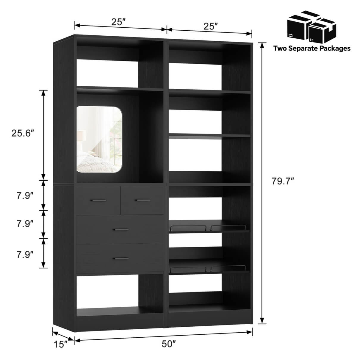 50'' Closet System with 2 Sets, Closet Organizer System with 4 Drawers & Shoe Racks