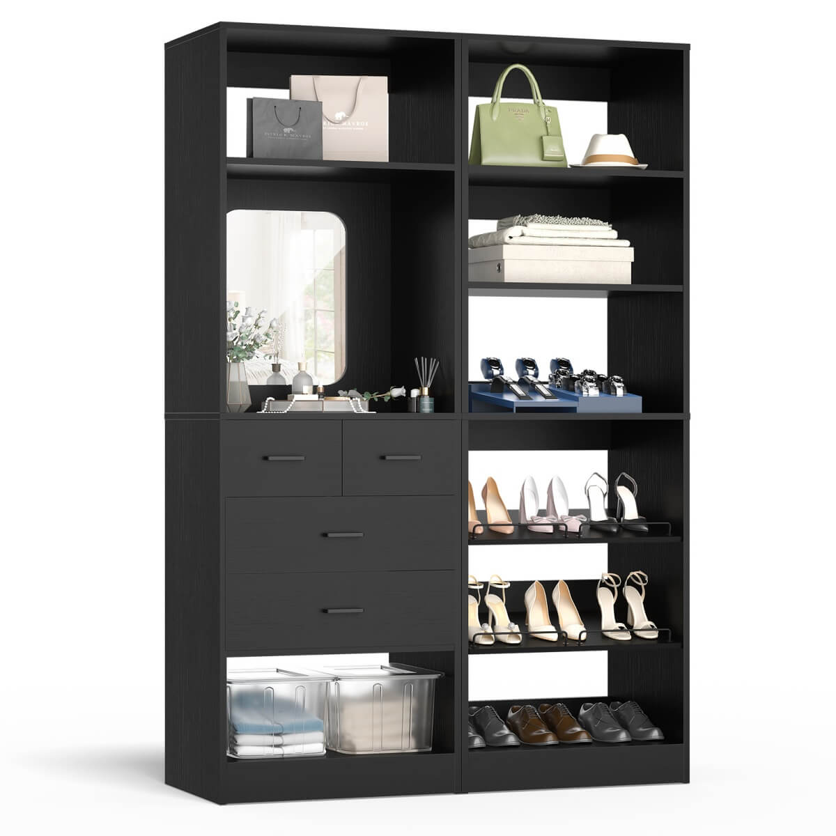 50'' Closet System with 2 Sets, Closet Organizer System with 4 Drawers & Shoe Racks