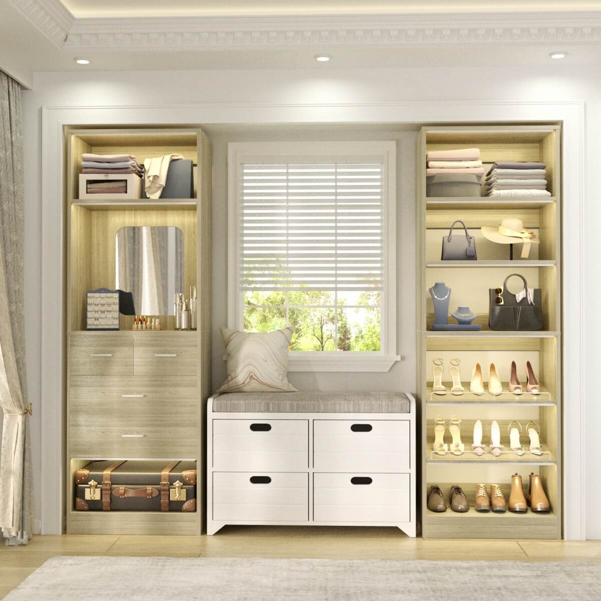 50'' Closet System with 2 Sets, Closet Organizer System with 4 Drawers & Shoe Racks