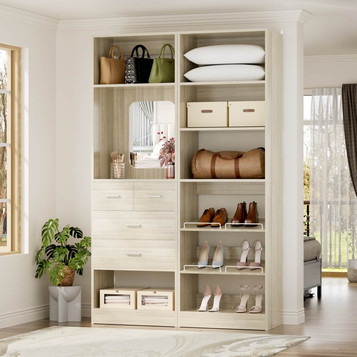 50'' Closet System with 2 Sets, Closet Organizer System with 4 Drawers & Shoe Racks