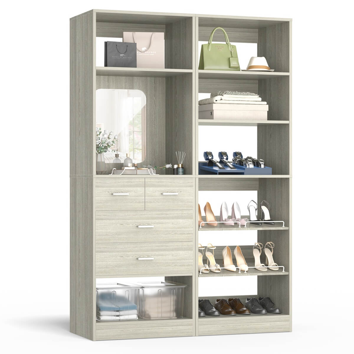 50'' Closet System with 2 Sets, Closet Organizer System with 4 Drawers & Shoe Racks
