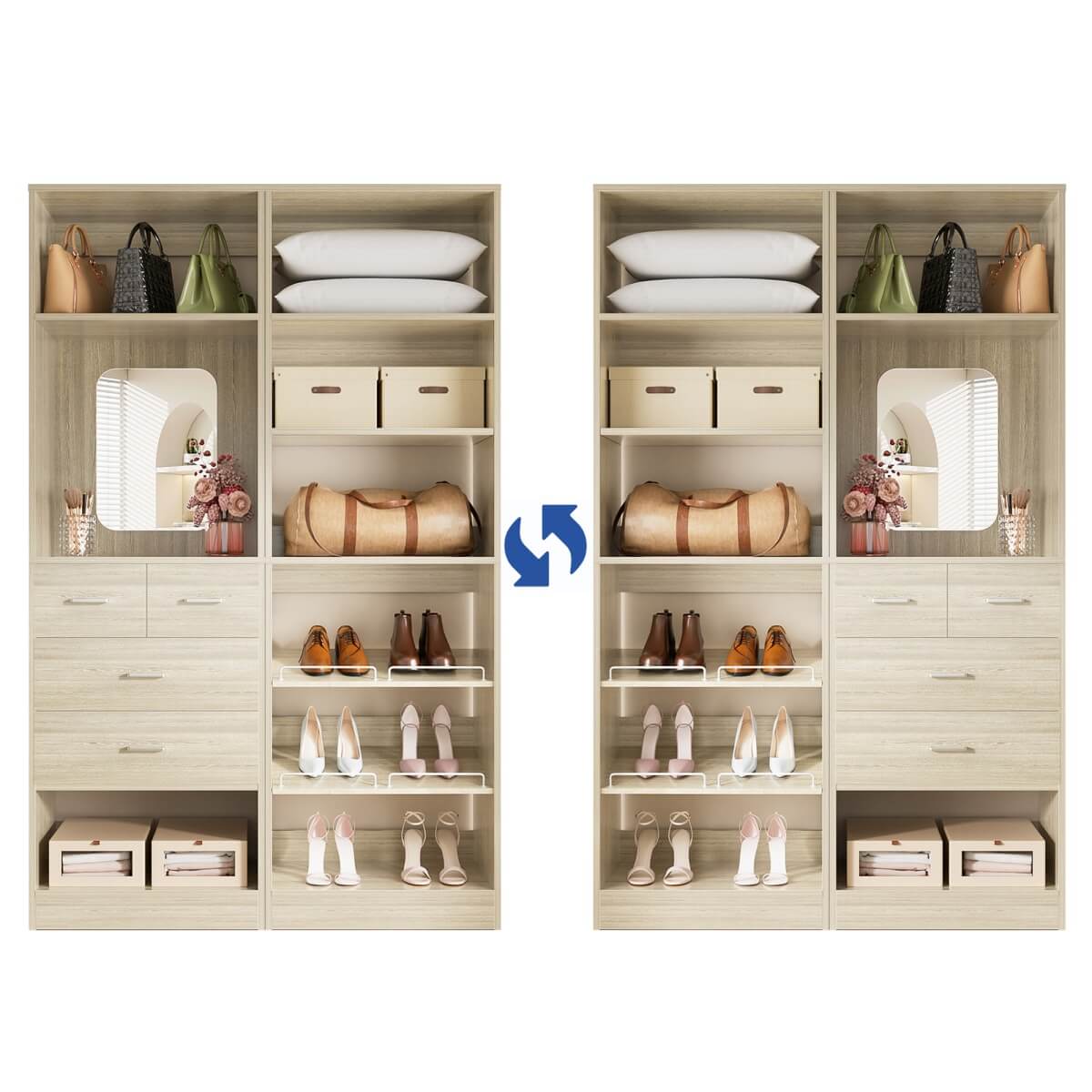 50'' Closet System with 2 Sets, Closet Organizer System with 4 Drawers & Shoe Racks