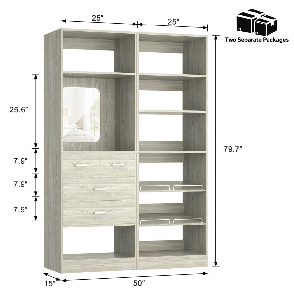 50'' Closet System with 2 Sets, Closet Organizer System with 4 Drawers & Shoe Racks