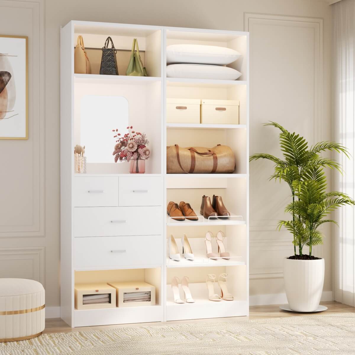 50'' Closet System with 2 Sets, Closet Organizer System with 4 Drawers & Shoe Racks