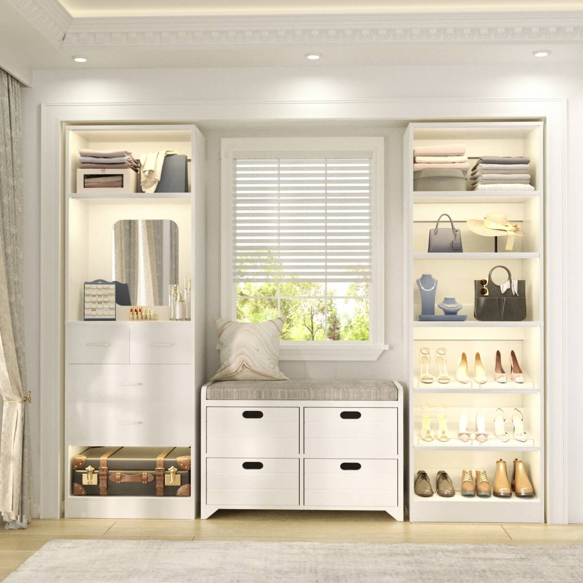 50'' Closet System with 2 Sets, Closet Organizer System with 4 Drawers & Shoe Racks