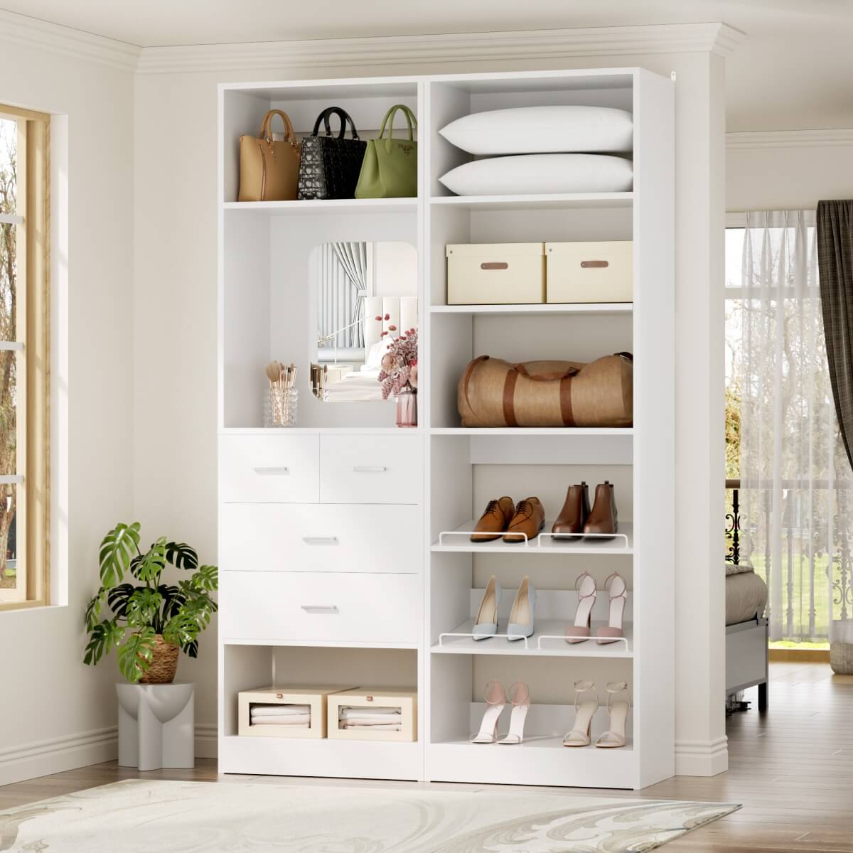50'' Closet System with 2 Sets, Closet Organizer System with 4 Drawers & Shoe Racks