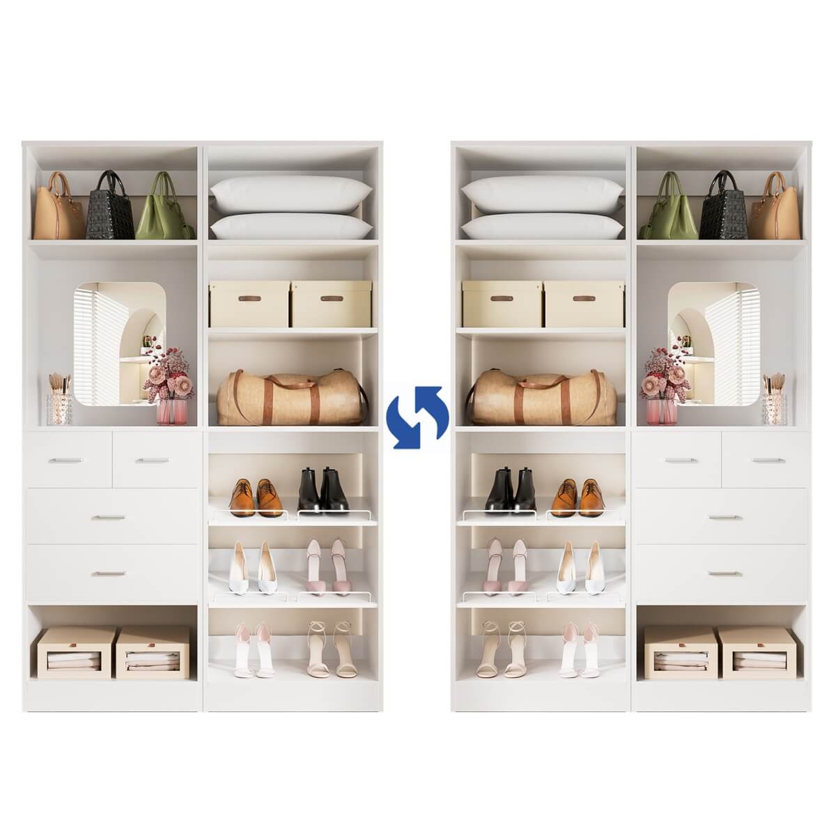 50'' Closet System with 2 Sets, Closet Organizer System with 4 Drawers & Shoe Racks