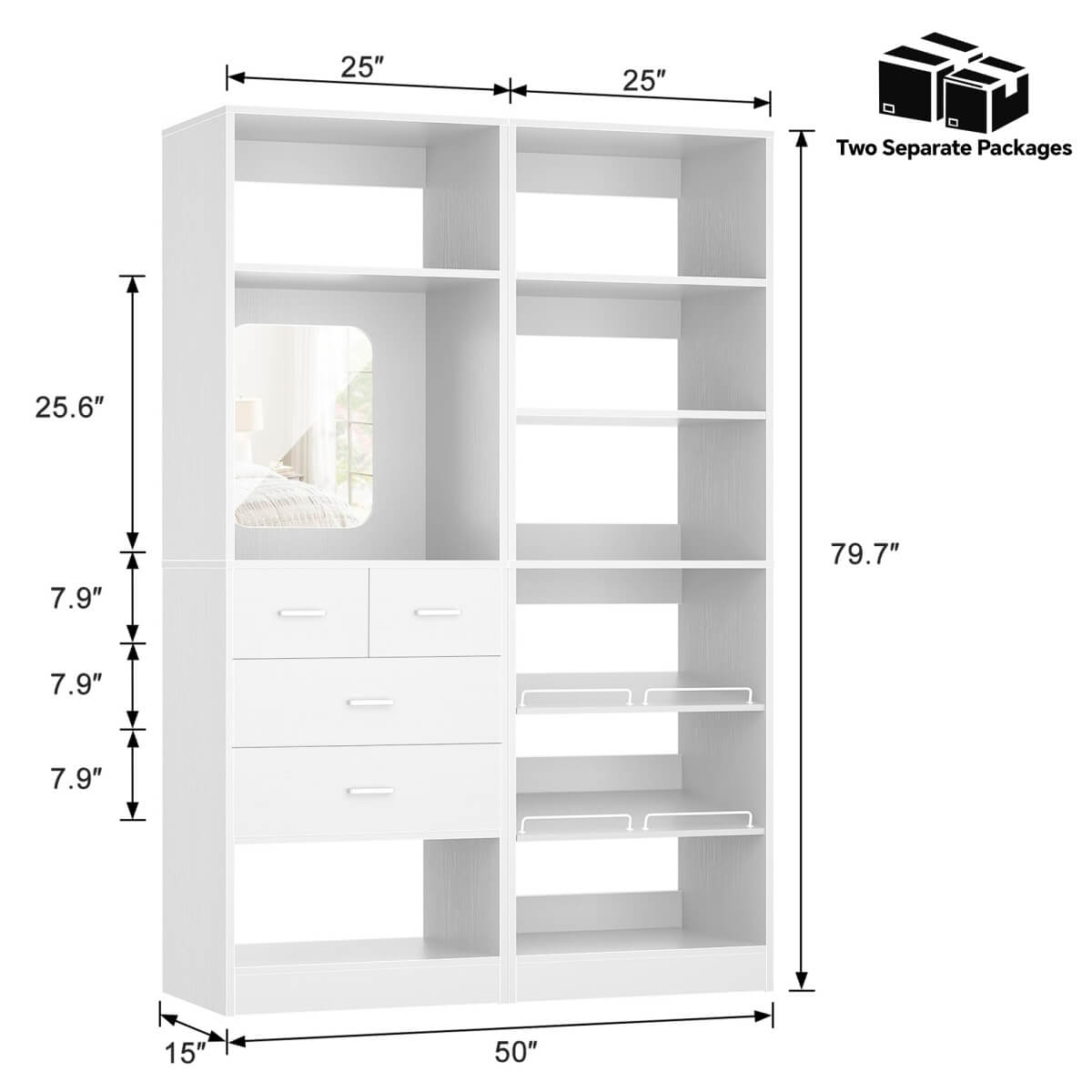 50'' Closet System with 2 Sets, Closet Organizer System with 4 Drawers & Shoe Racks