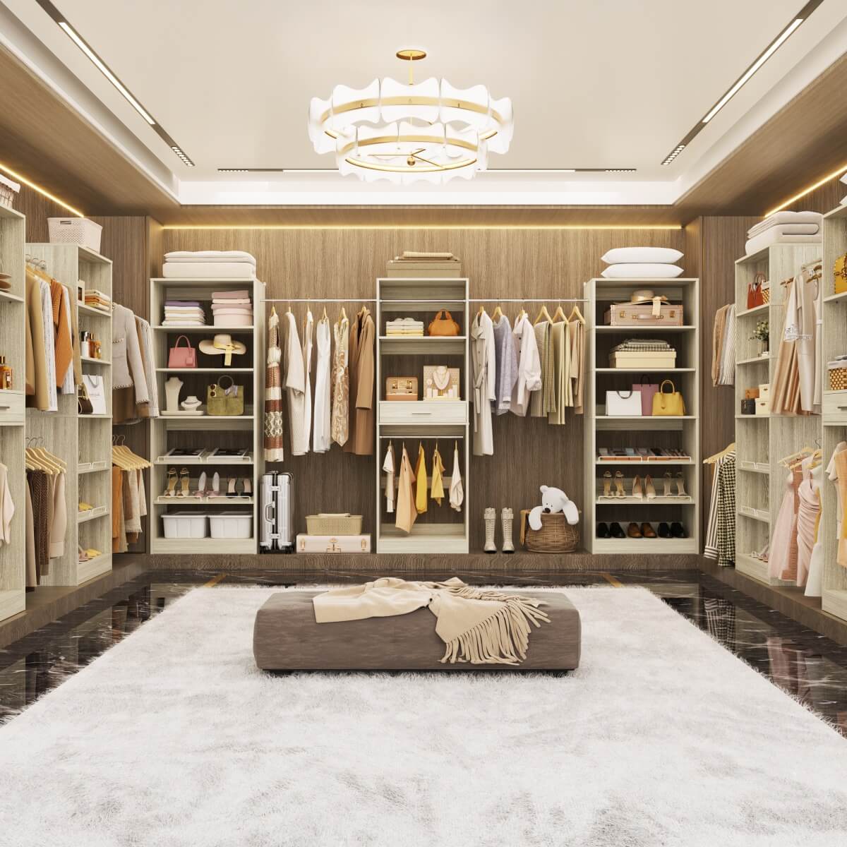 Closet System with 3 Sets, 146'' Closet System with 6 Hanging Rods, Shoe Racks, and Drawer