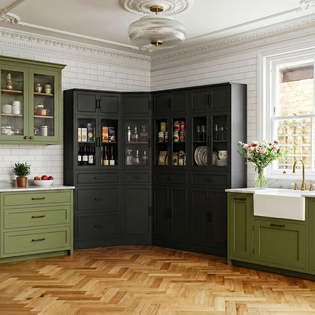 80" Tall Corner Cabinet with Glass Doors and Adjustable Shelves