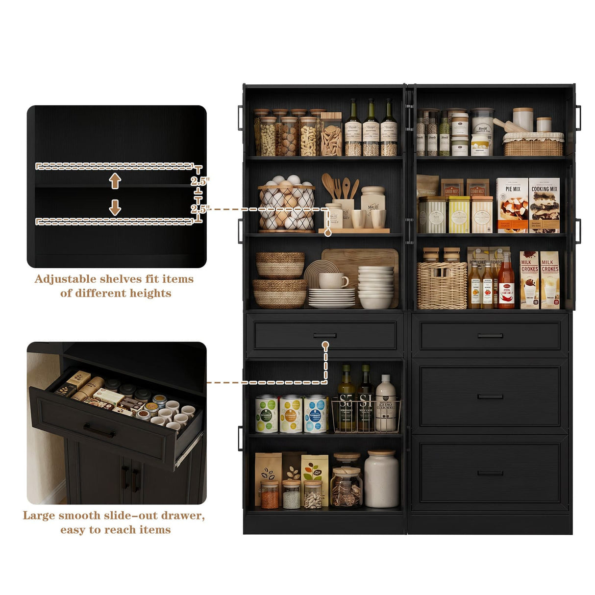 80" Kitchen Pantry Storage Cabinet with Glass Door and 4 Drawers