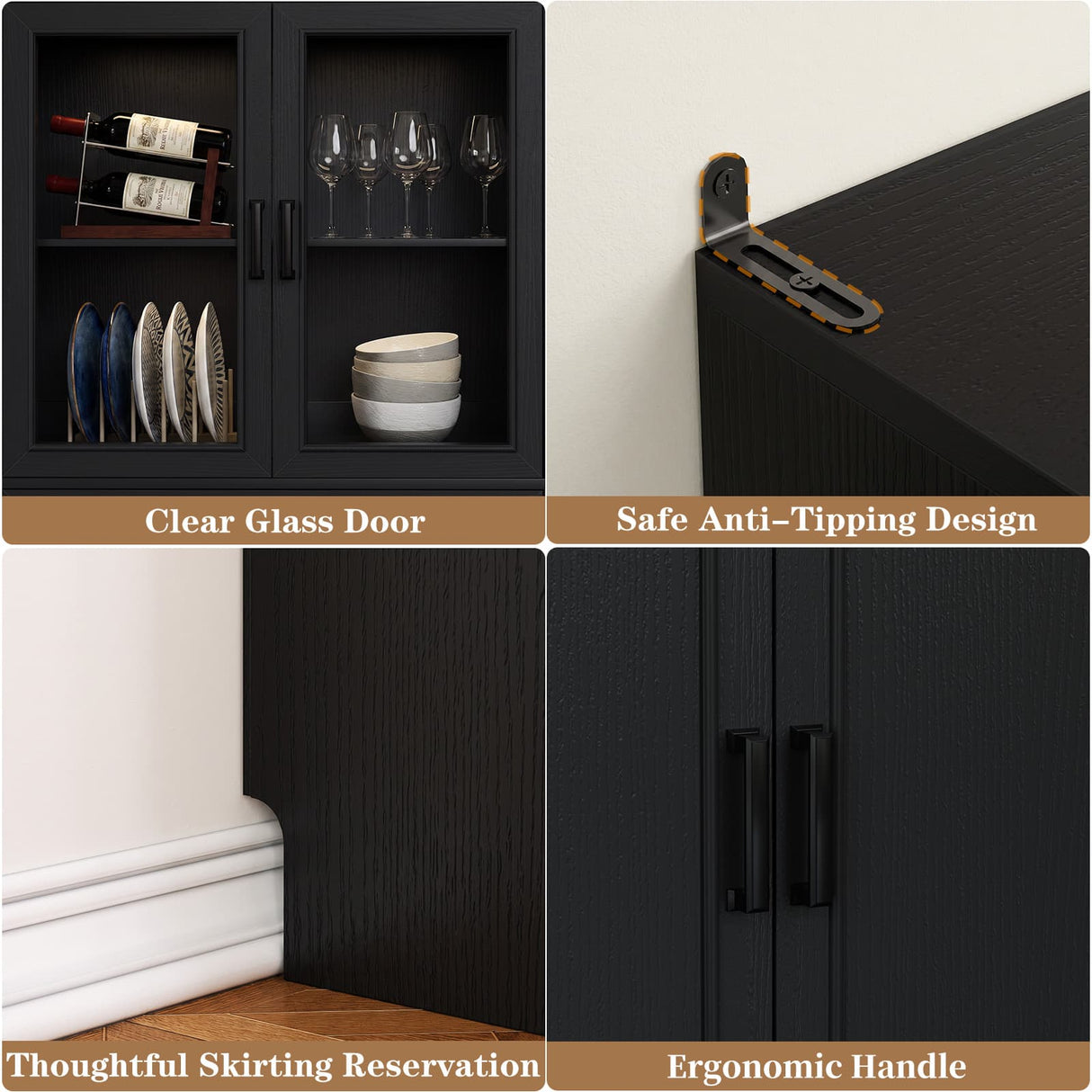 80" Kitchen Pantry Cabinet with Glass Doors and 6 Drawer Organizers