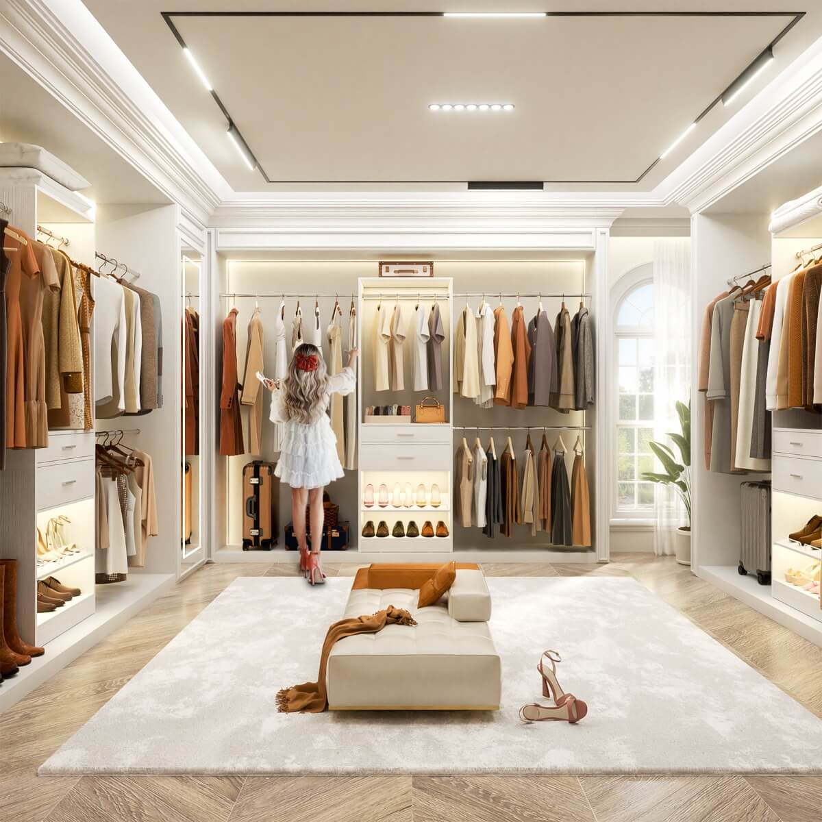 8FT Closet System with 2 Wooden Drawers and Adjustable Shoe Rack