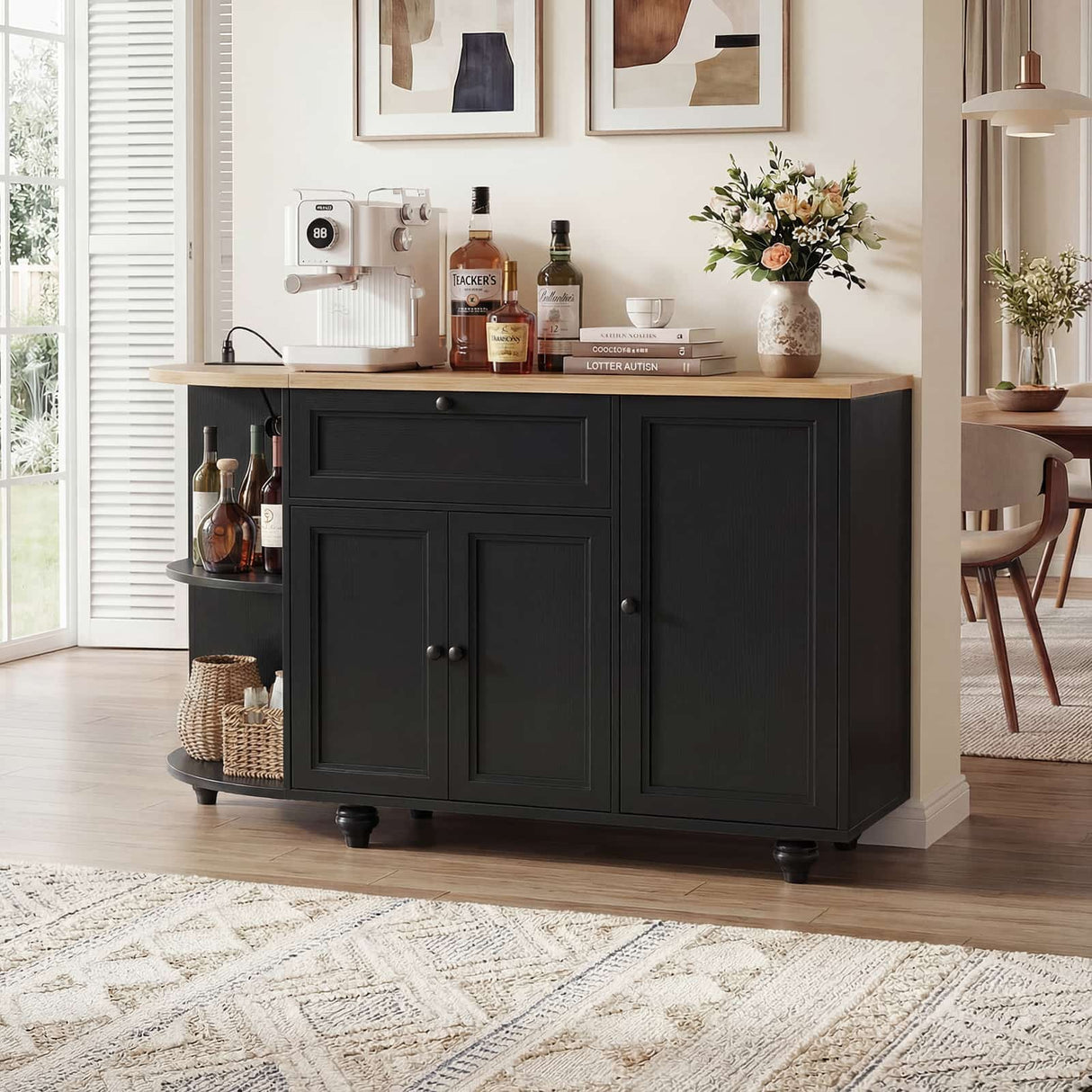 55" Buffet Cabinet with Storage and Outlets, Coffee Bar with Drawer