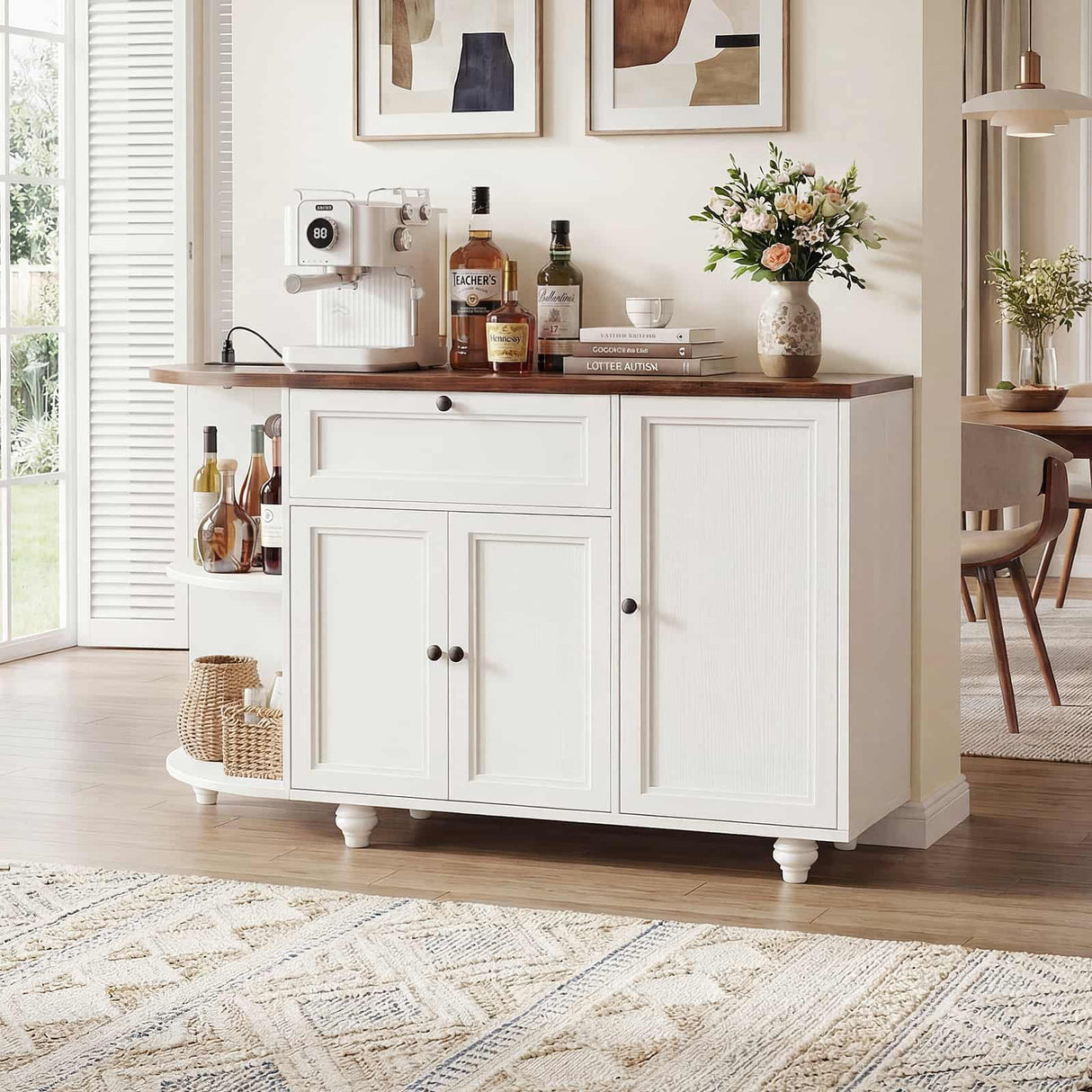 55" Buffet Cabinet with Storage and Outlets, Coffee Bar with Drawer