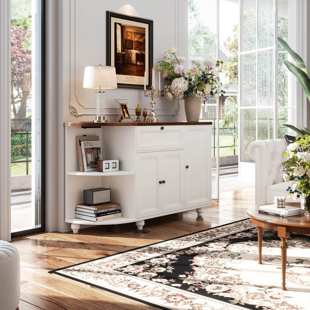 Buffet Cabinet with Wine Rack, 55", Bar Cabinet with Drawers and Outlets