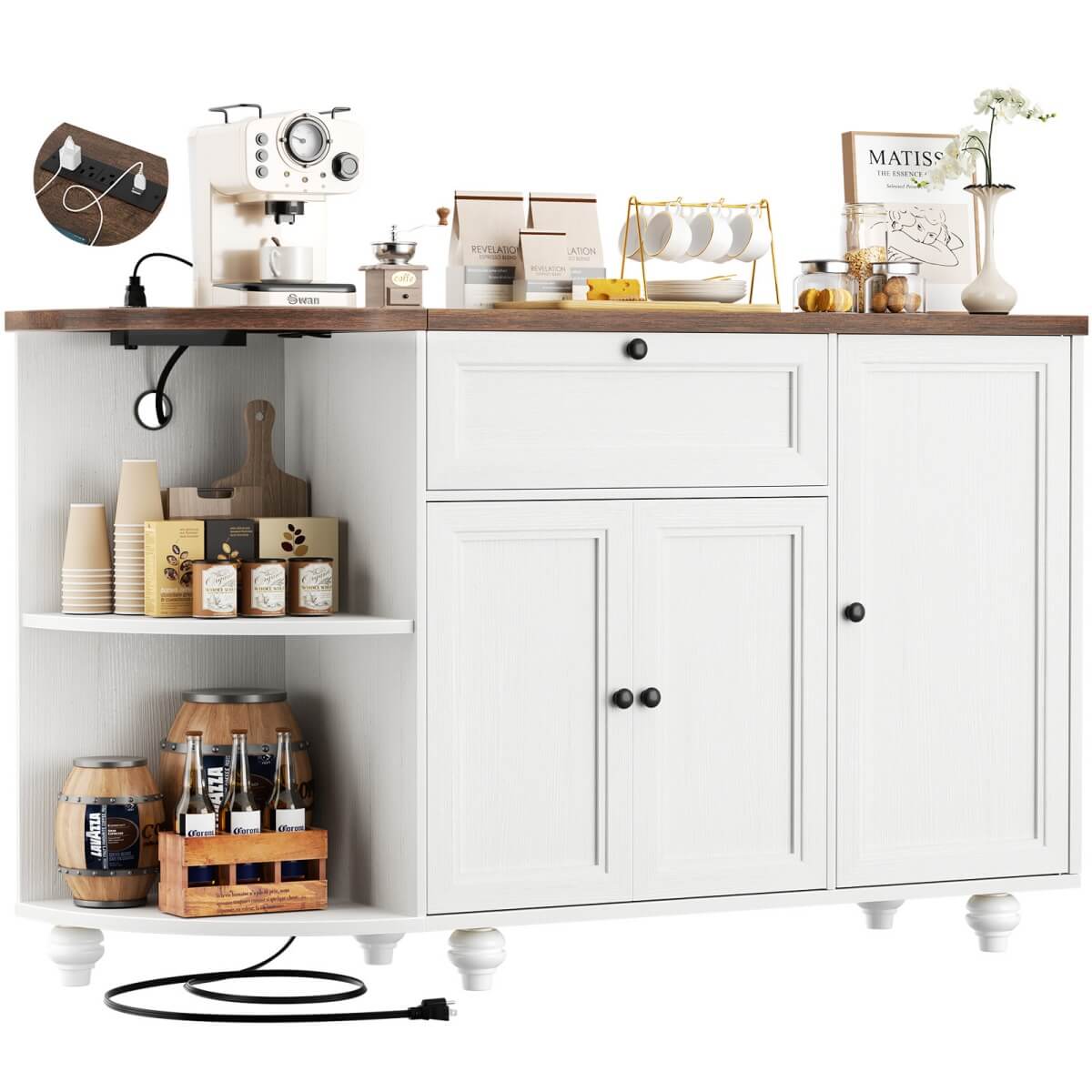 Buffet Cabinet with Wine Rack, 55", Bar Cabinet with Drawers and Outlets