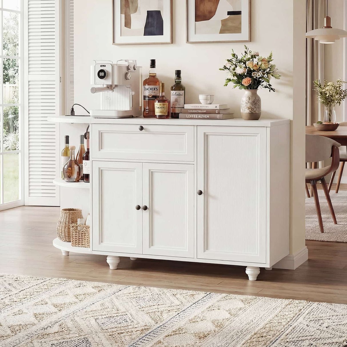 55" Buffet Cabinet with Storage and Outlets, Coffee Bar with Drawer