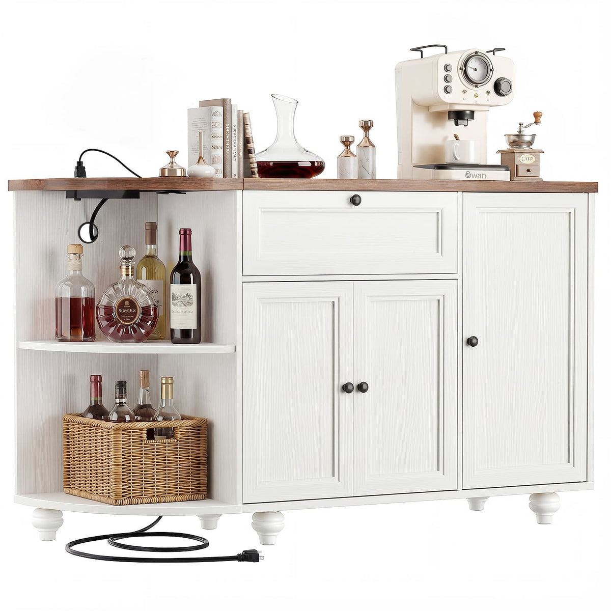 55" Buffet Cabinet with Storage and Outlets, Coffee Bar with Drawer