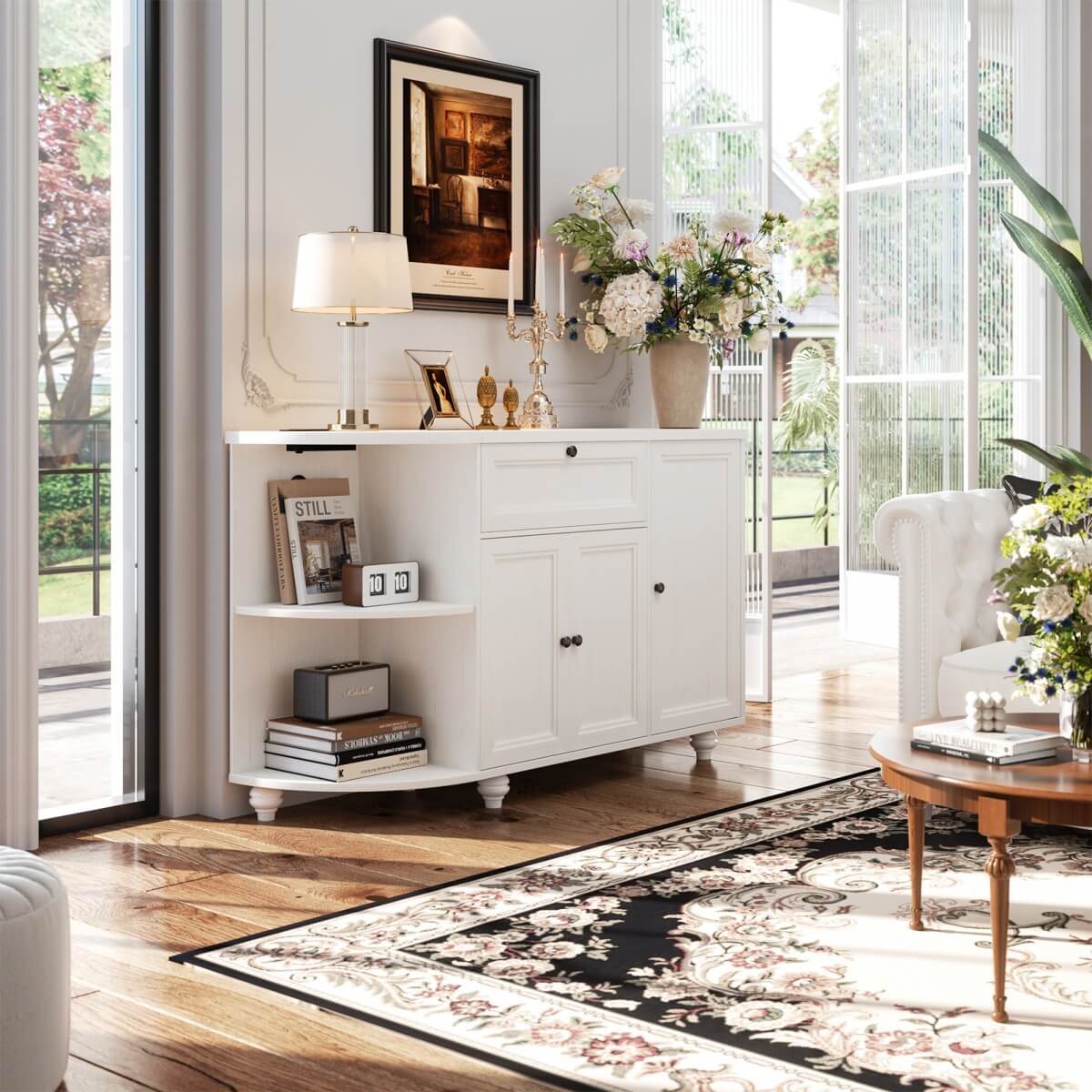 Buffet Cabinet with Wine Rack, 55", Bar Cabinet with Drawers and Outlets