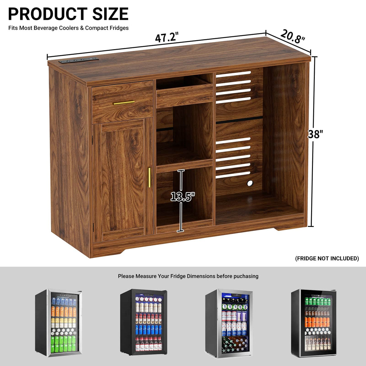 Coffee Bar Cabinet with Fridge Space & Snack Organizer