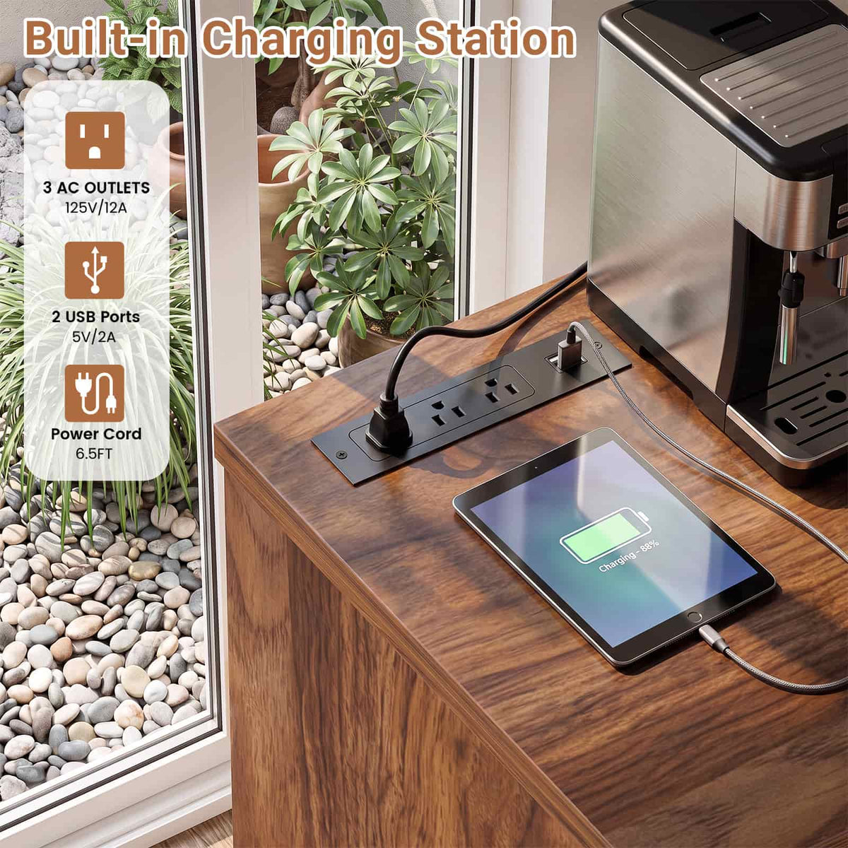 Coffee Bar Cabinet with Fridge Space & Snack Organizer