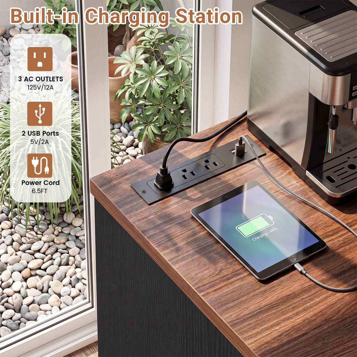 Coffee Bar Cabinet with Fridge Space & Snack Organizer