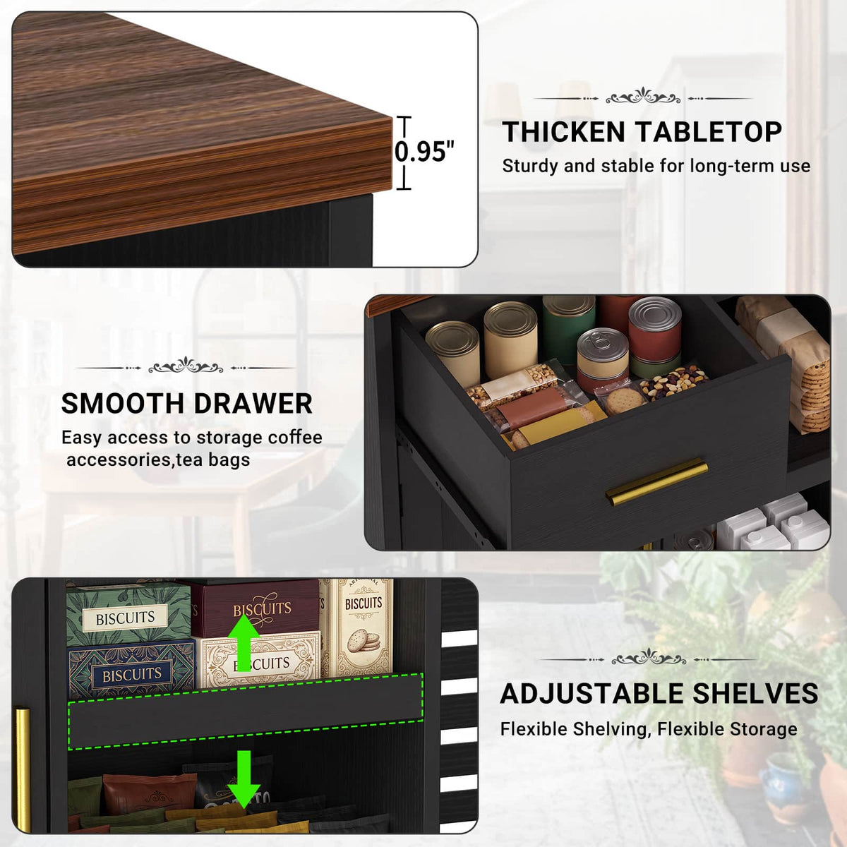 Coffee Bar Cabinet with Fridge Space & Snack Organizer
