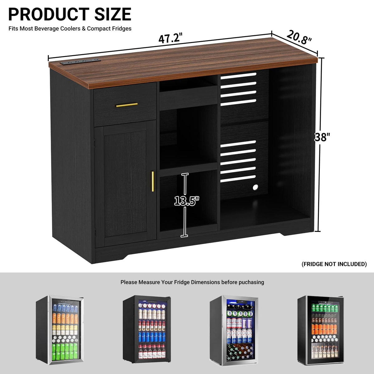 Coffee Bar Cabinet with Fridge Space & Snack Organizer