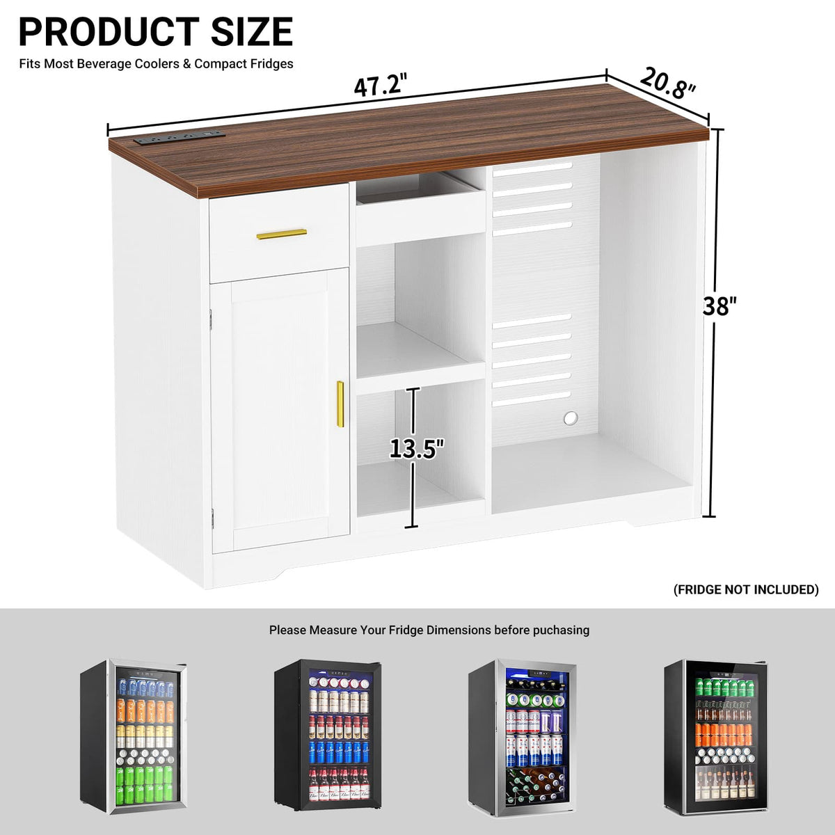 Coffee Bar Cabinet with Fridge Space & Snack Organizer