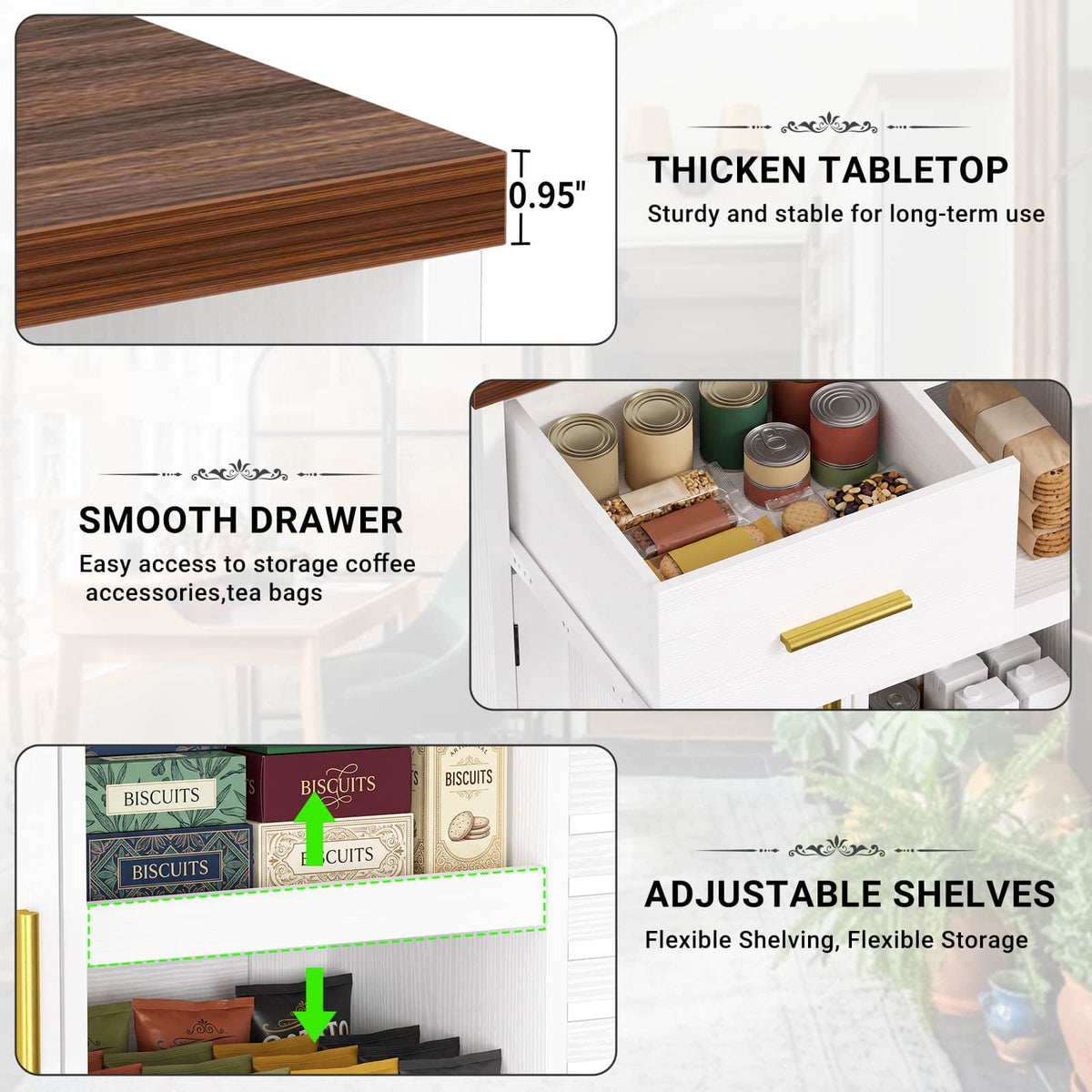 Coffee Bar Cabinet with Fridge Space & Snack Organizer