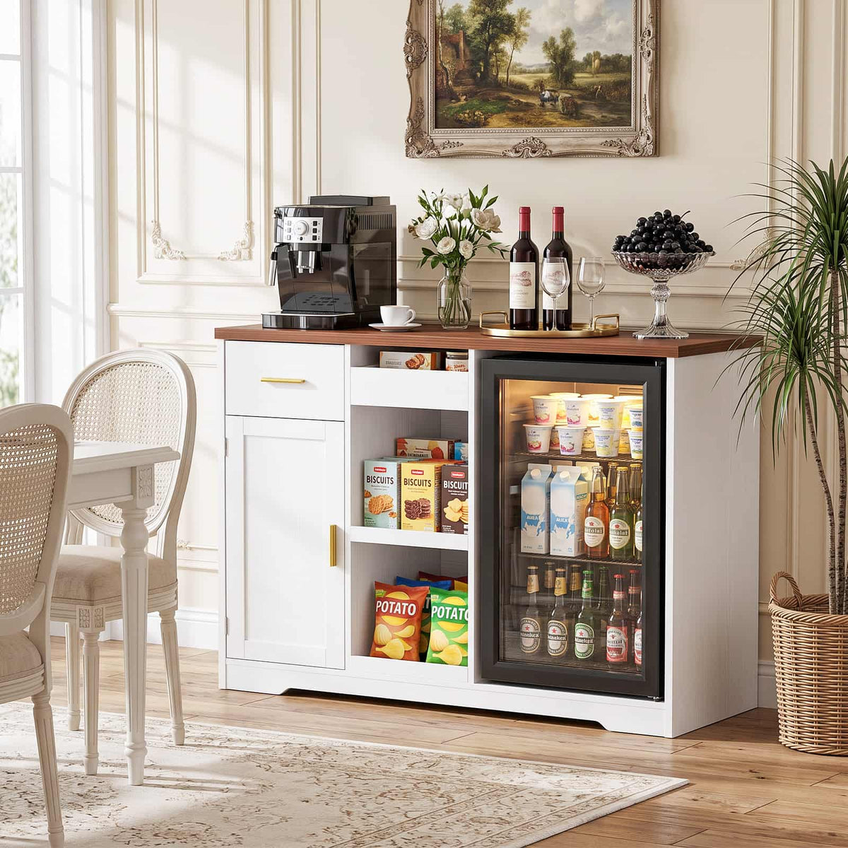 Coffee Bar Cabinet with Fridge Space & Snack Organizer
