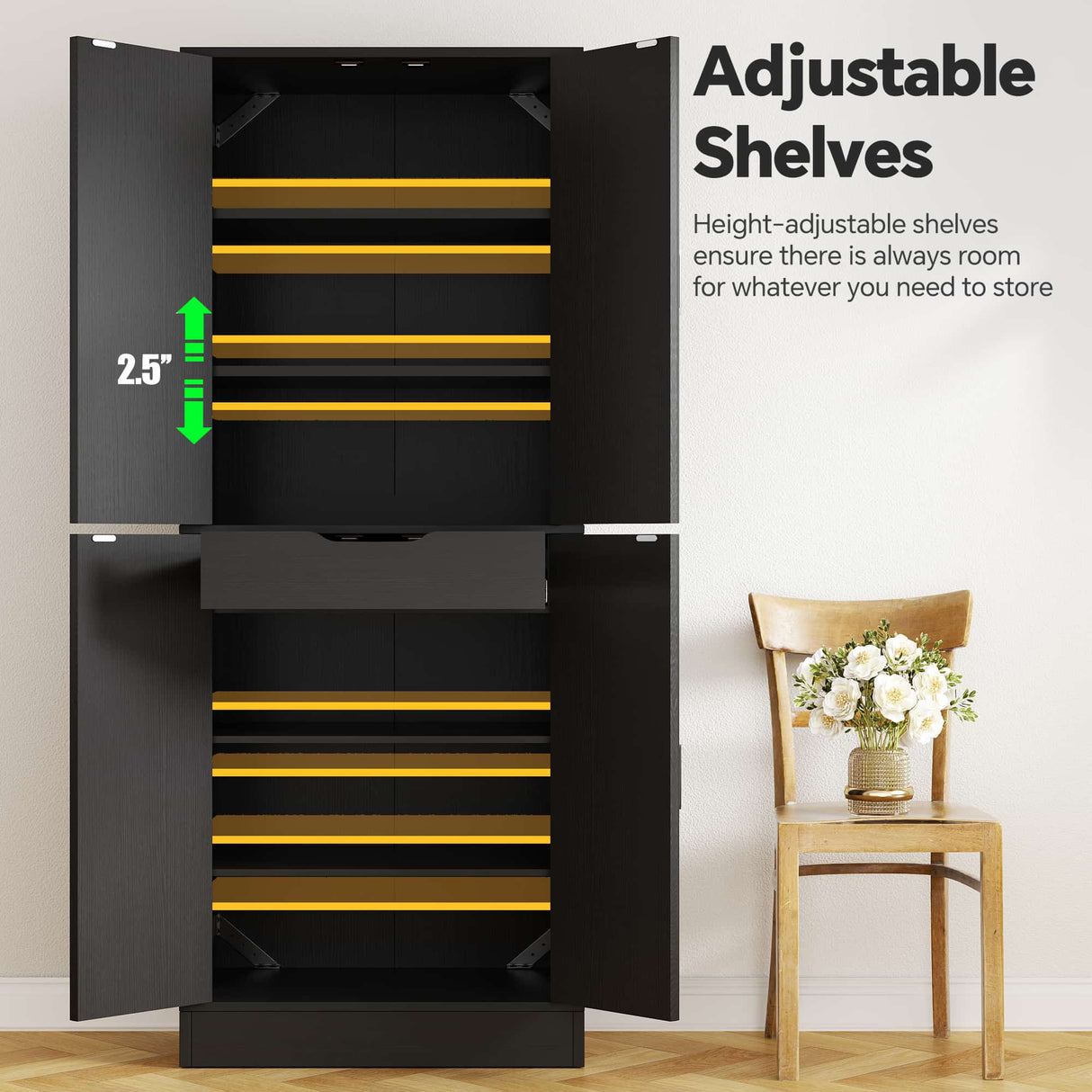 71 Inch Freestanding Farmhouse Kitchen Pantry Storage Cabinet