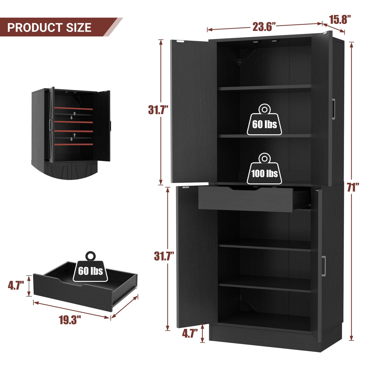 71 Inch Freestanding Farmhouse Kitchen Pantry Storage Cabinet