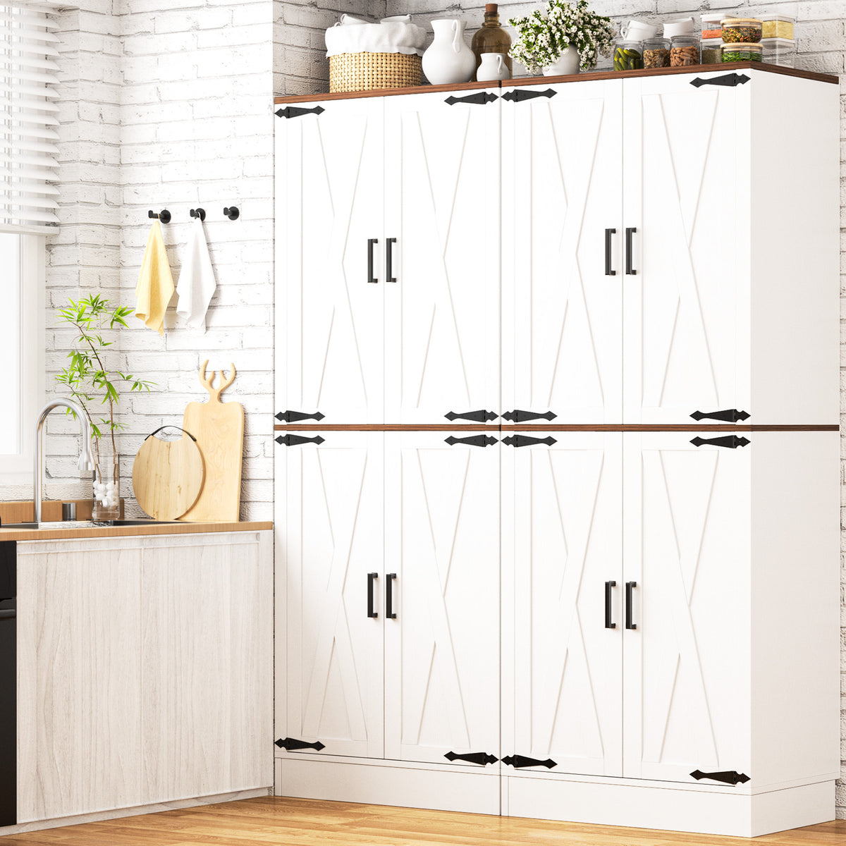 71" Tall Kitchen Pantry Cabinet with Farmhouse Barn Doors