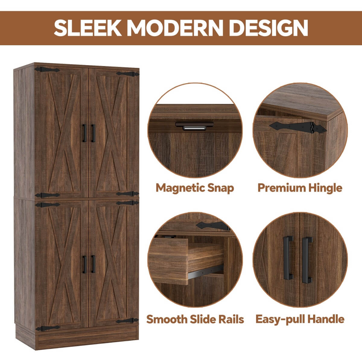 71 Inch Freestanding Farmhouse Kitchen Pantry Storage Cabinet