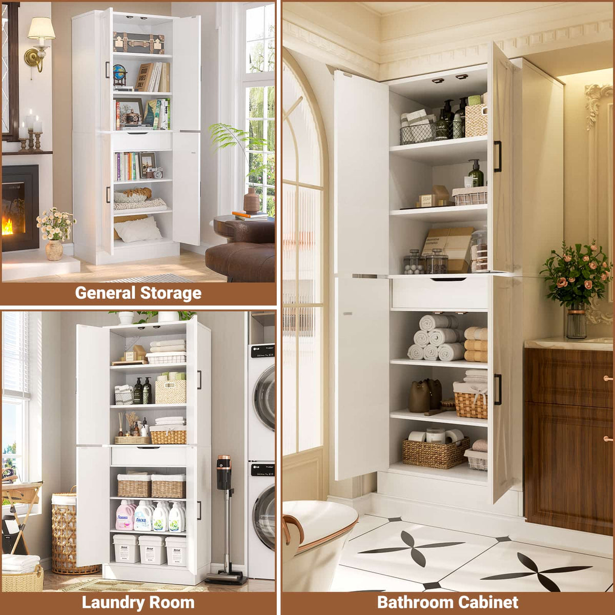 71"H Kitchen Pantry Storage Cabinet with Adjustable Shelves, Drawer