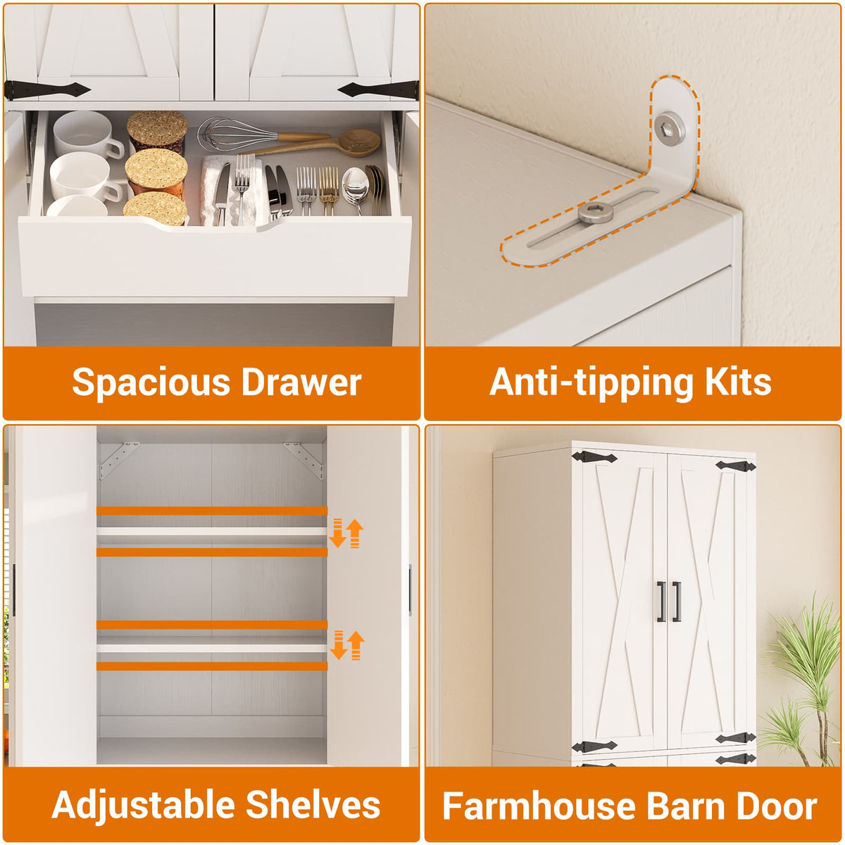 71"H Kitchen Pantry Storage Cabinet with Adjustable Shelves, Drawer