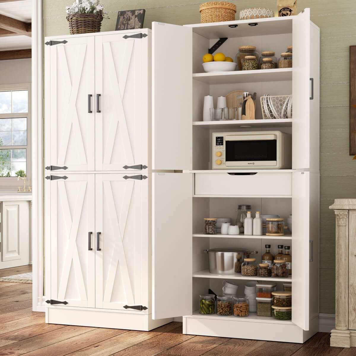 71 Inch Freestanding Farmhouse Kitchen Pantry Storage Cabinet