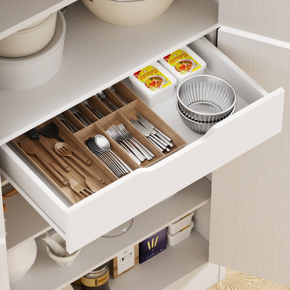 71 Inch Freestanding Farmhouse Kitchen Pantry Storage Cabinet