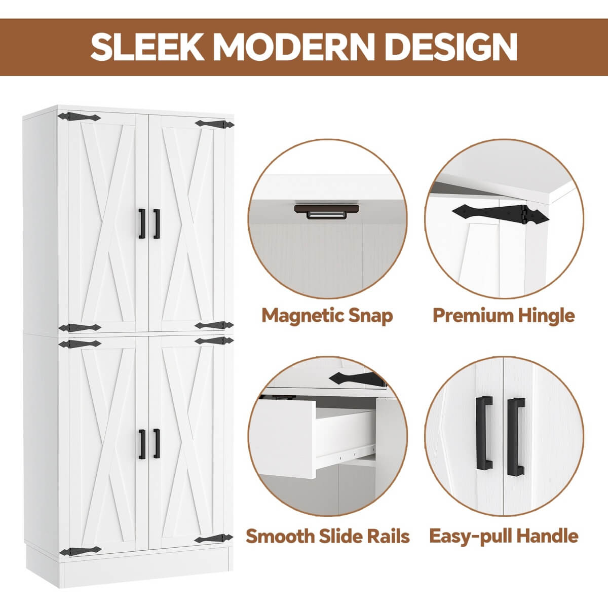 71 Inch Freestanding Farmhouse Kitchen Pantry Storage Cabinet