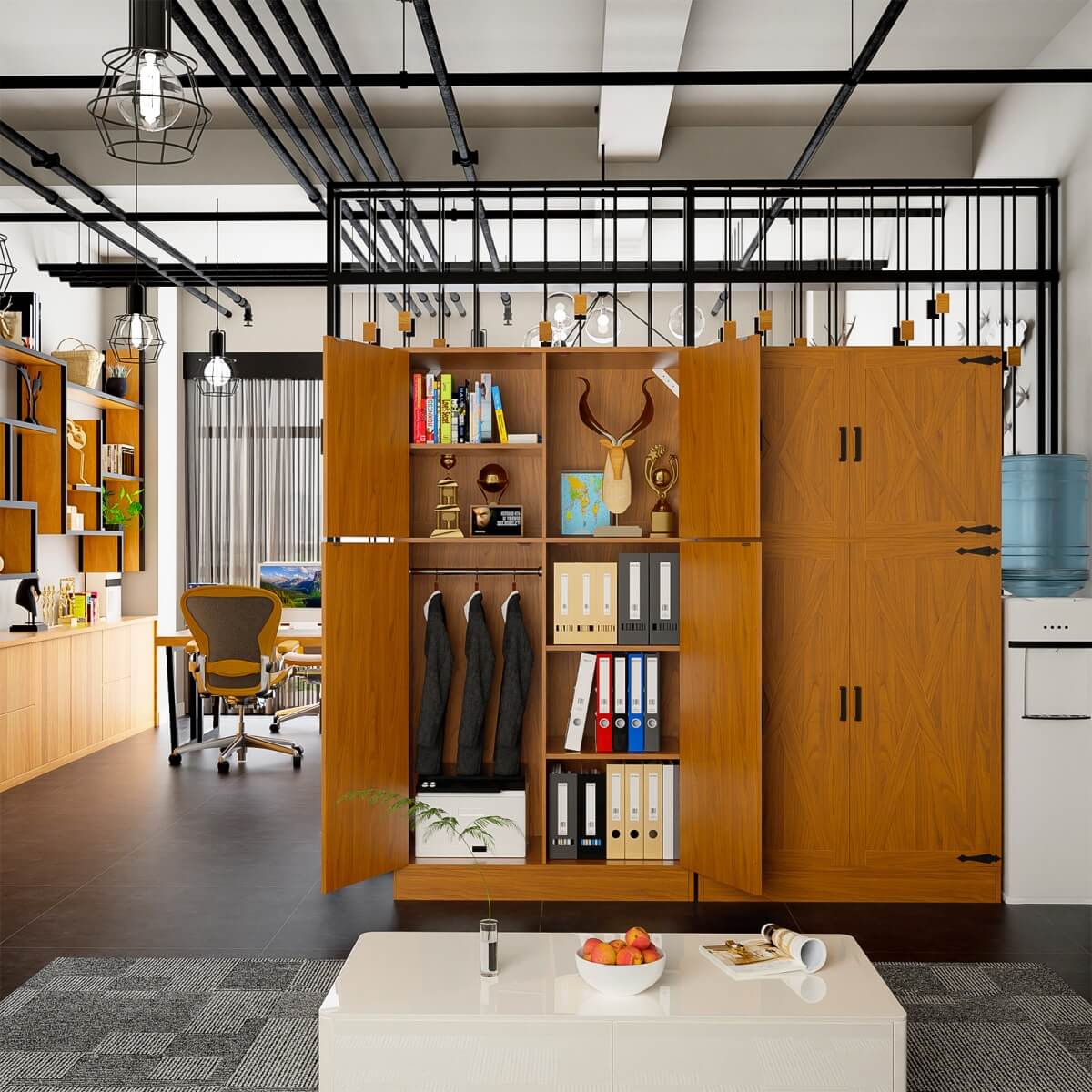 71'' High Modern Farmhouse Armoire Wardrobe Closet with Hanging Rods, 4 Door Wardrobe Closet