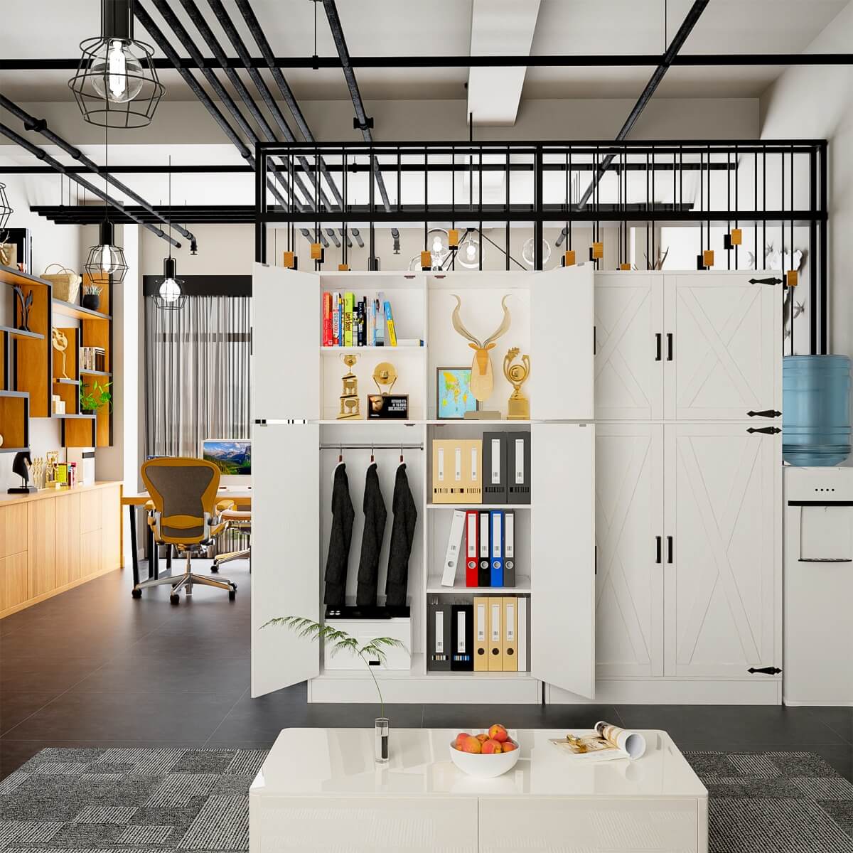 71'' High Modern Farmhouse Armoire Wardrobe Closet with Hanging Rods, 4 Door Wardrobe Closet