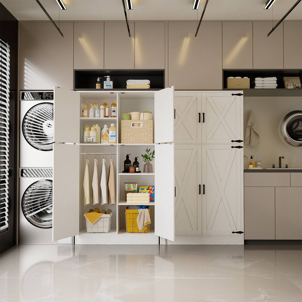 71'' High Modern Farmhouse Armoire Wardrobe Closet with Hanging Rods, 4 Door Wardrobe Closet