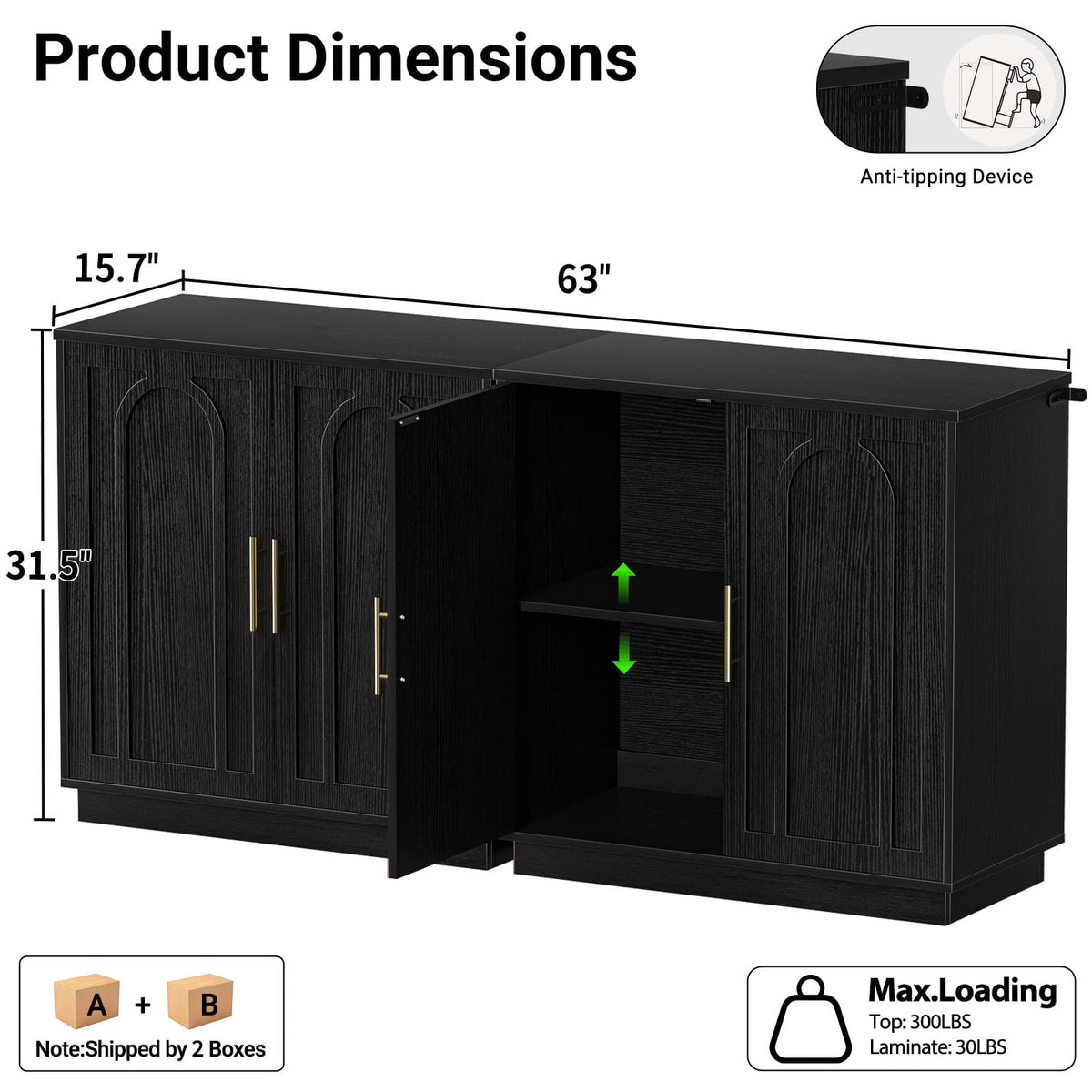 63" W Modern Sideboard Buffet Cabinet with Storage