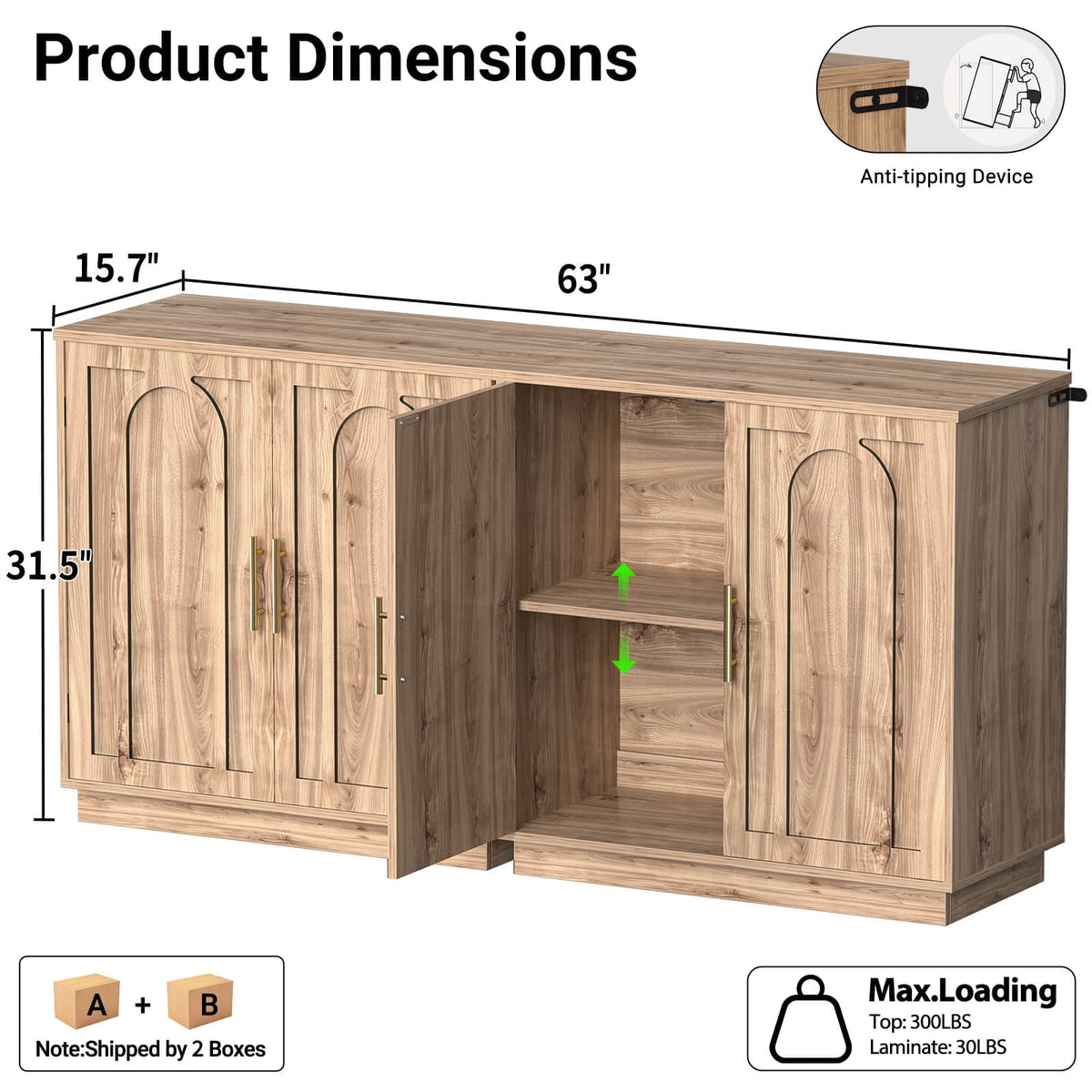 63" W Modern Sideboard Buffet Cabinet with Storage