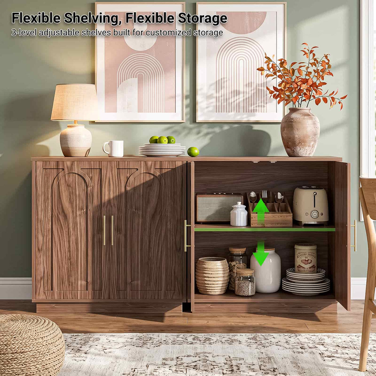 63" W Modern Sideboard Buffet Cabinet with Storage