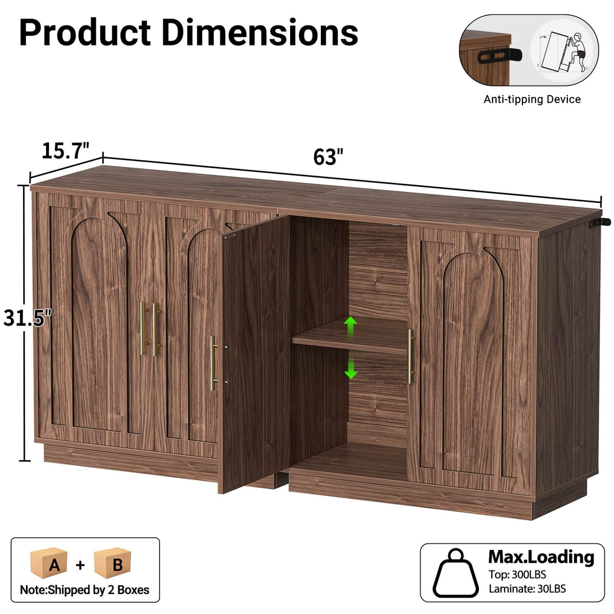 63" W Modern Sideboard Buffet Cabinet with Storage